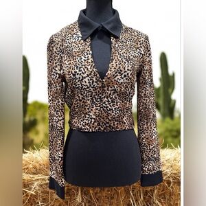 Sheer Shirt oWomen Sexy Print Leopard Lace tied Long Sleeve